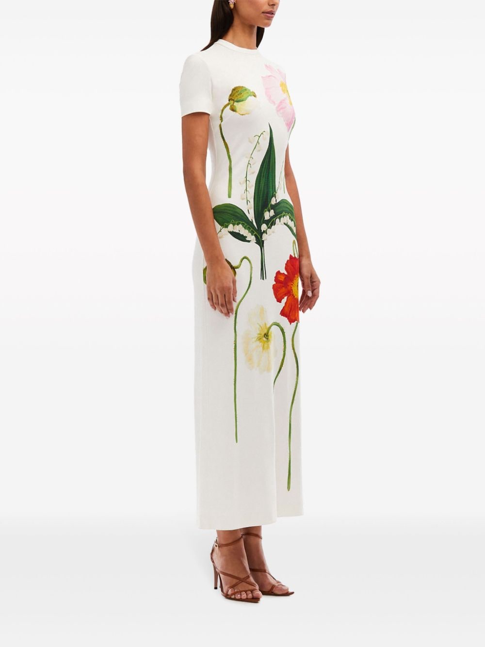 Shop Oscar De La Renta Painted Poppies-print Jersey Maxi Dress In White