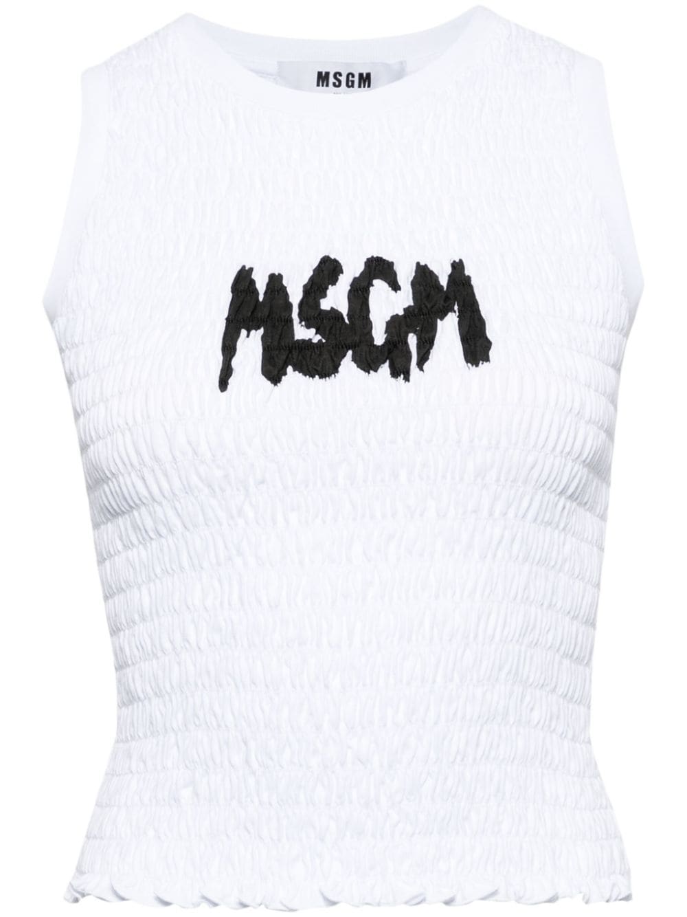 Msgm Logo-print Smocked Cotton Top In White