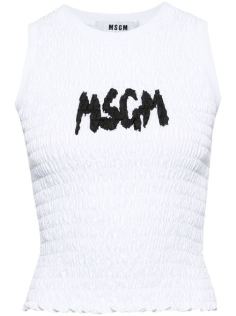 MSGM logo-print smocked cotton top 