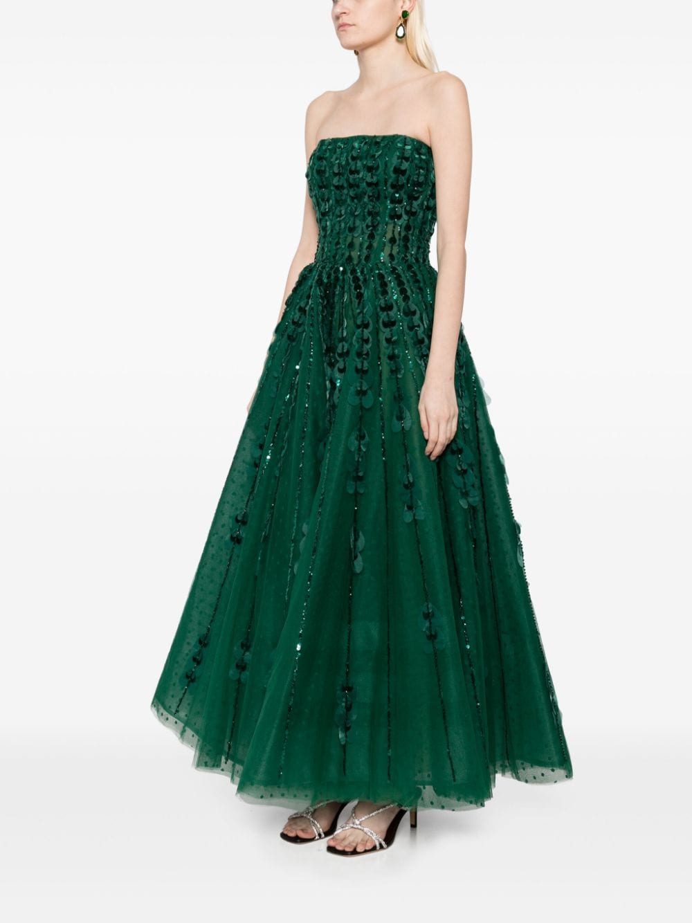 Shop Saiid Kobeisy Heart-appliqué Beaded Tulle Dress In Green