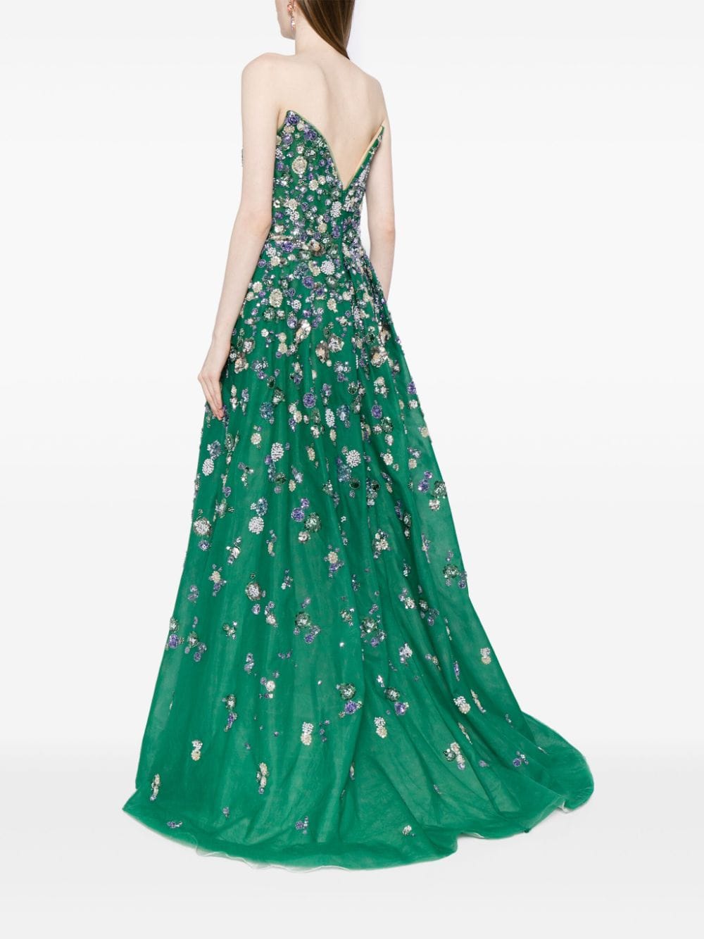 Shop Saiid Kobeisy Strapless Beaded Tulle Gown In Green