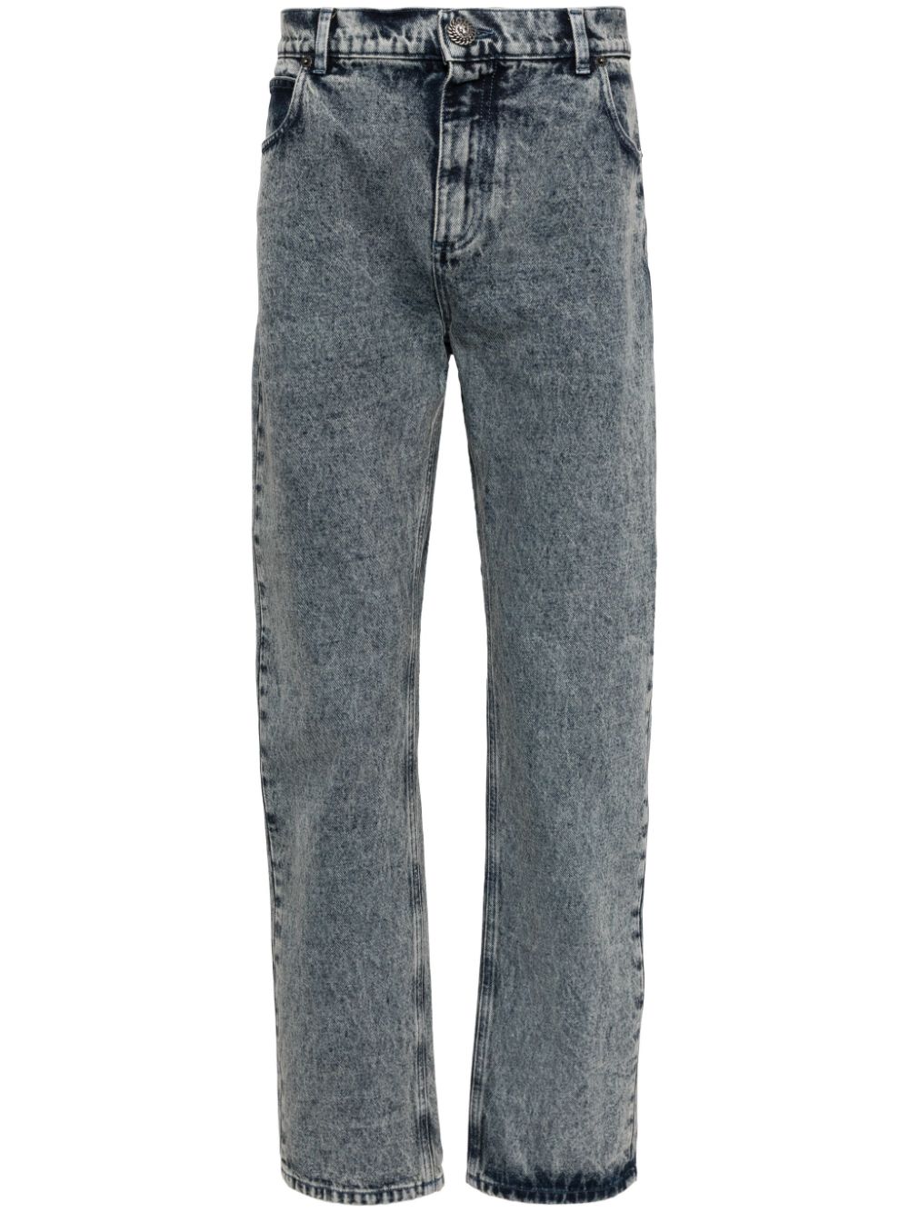 Balmain Logo-appliqué Straight-leg Jeans In Blue