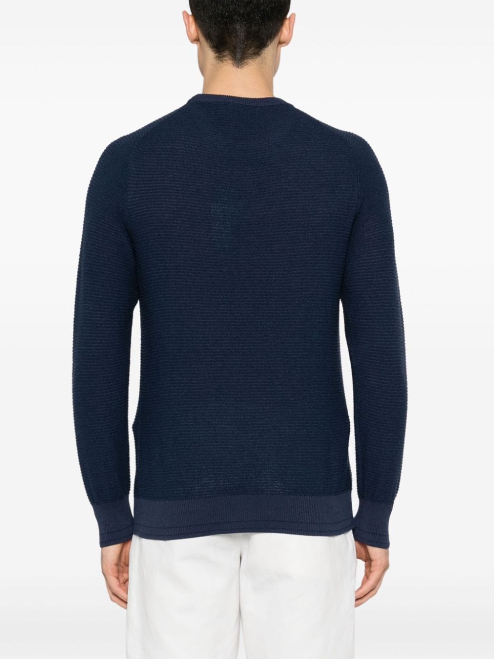 Shop Canali Crew-neck Ribbed Jumper In Blue