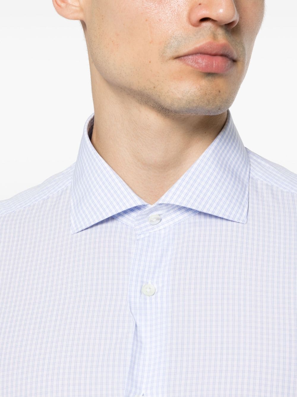 Shop Canali Checked Cotton Shirt In Blue