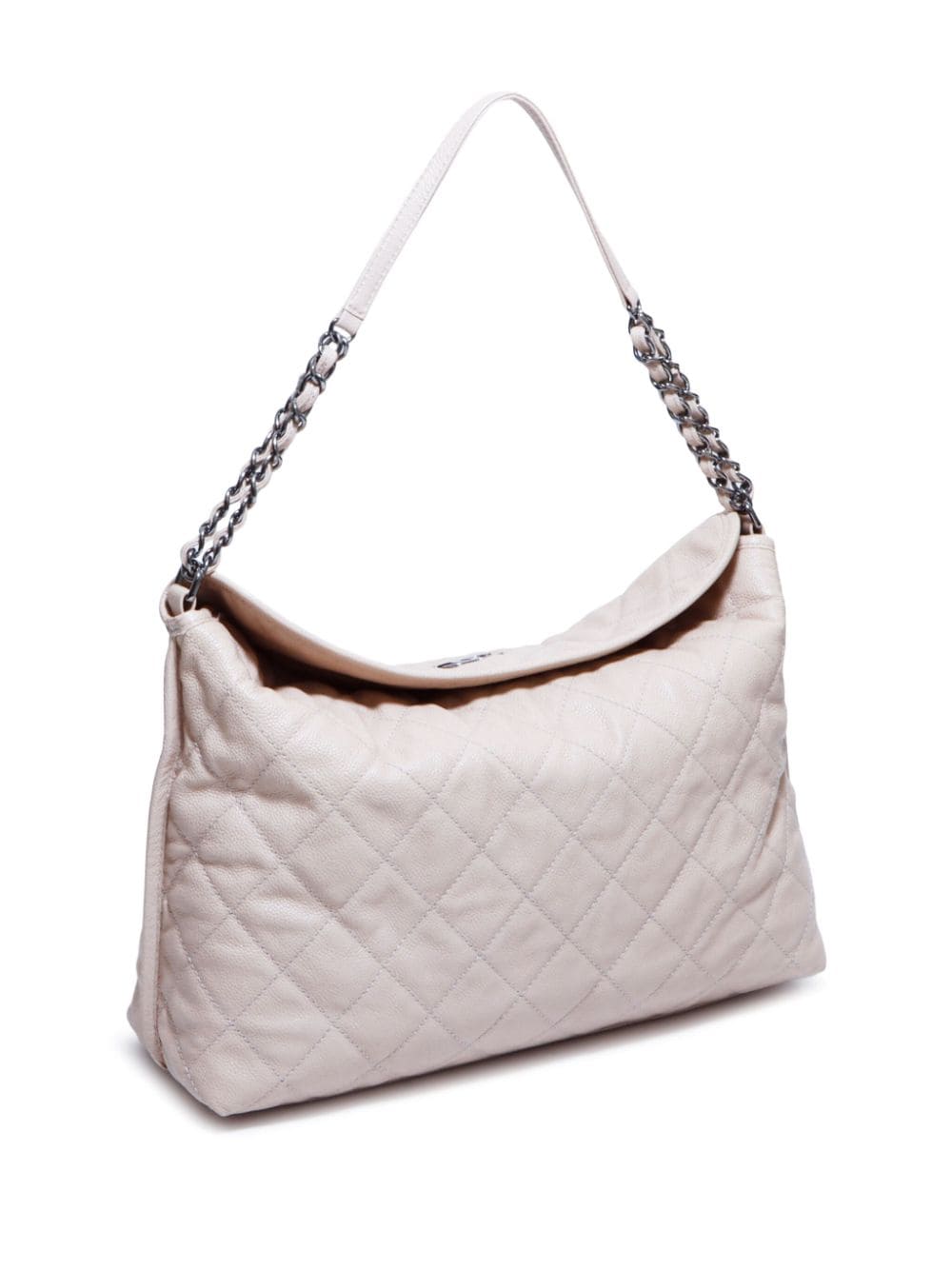 Pre-owned Chanel 2014-2015 Cc-plaque Diamond-quilted Shoulder Bag In Neutrals