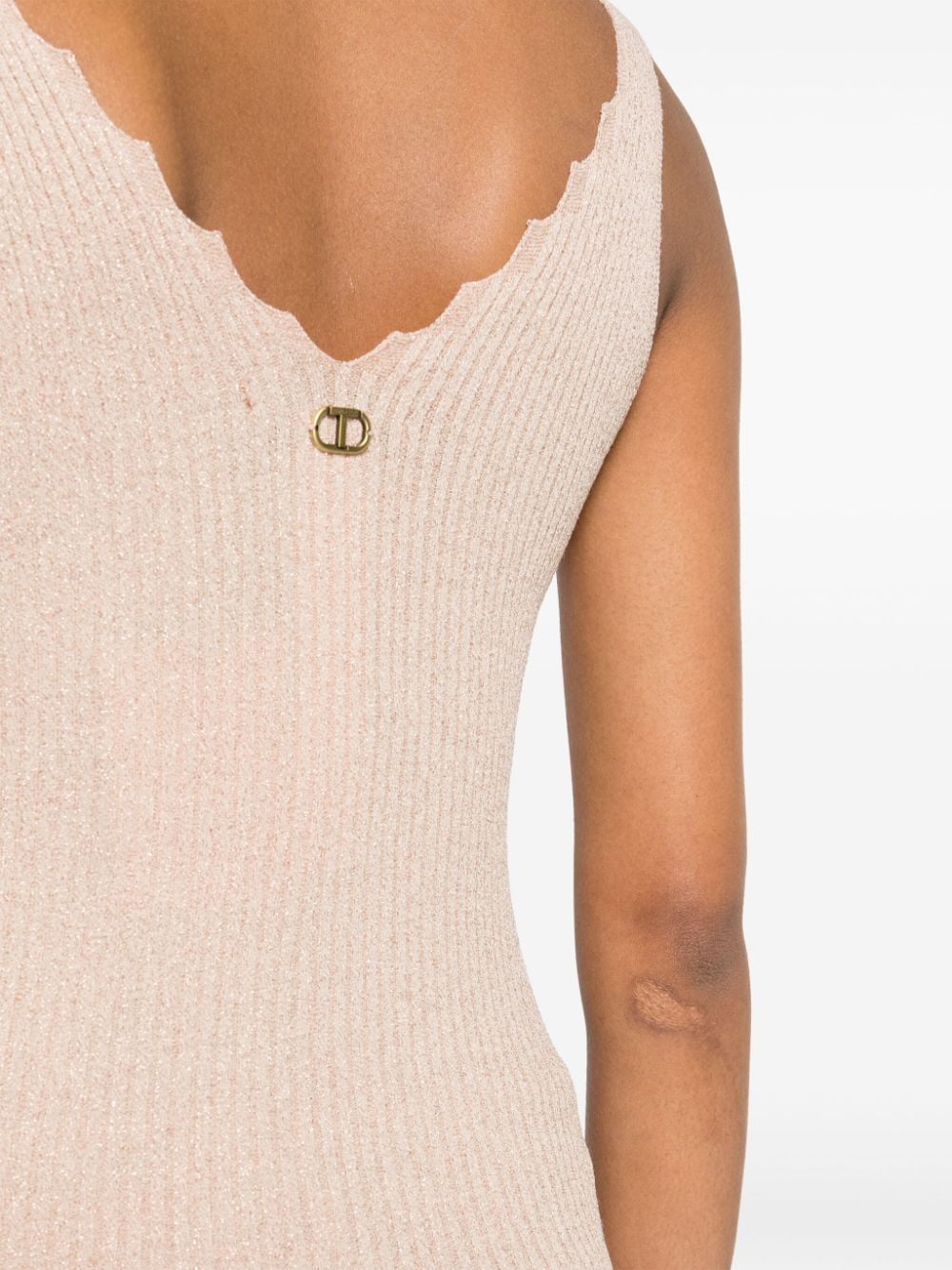 Shop Twinset Lurex-detailing Ribbed Top In Pink