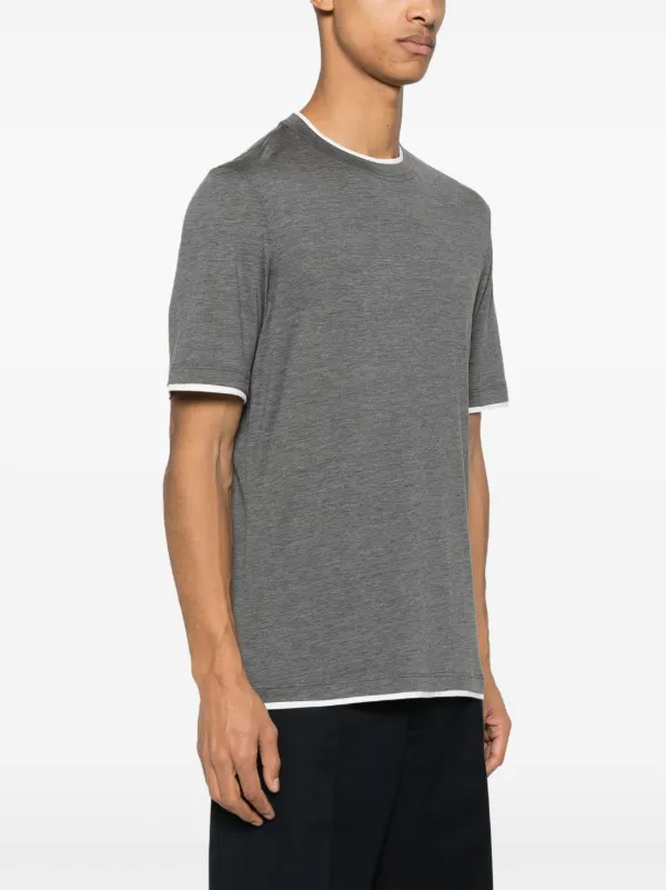 Brunello Cucinelli contrast-trim T-shirt | Grey | FARFETCH HK