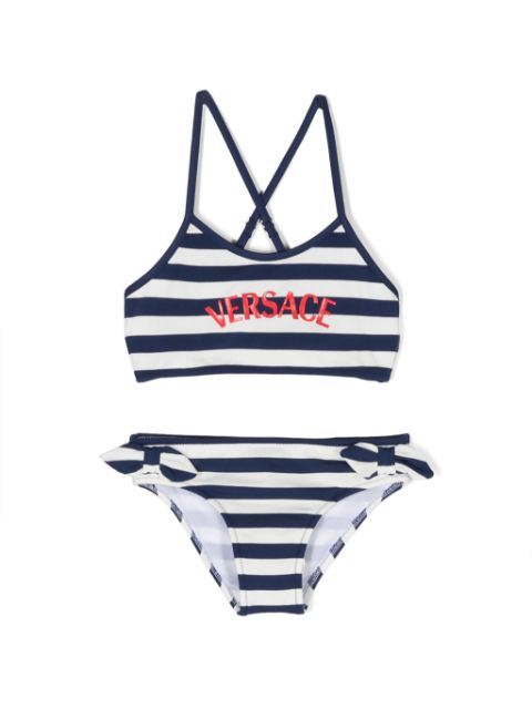 Versace Kids logo-print striped bikini