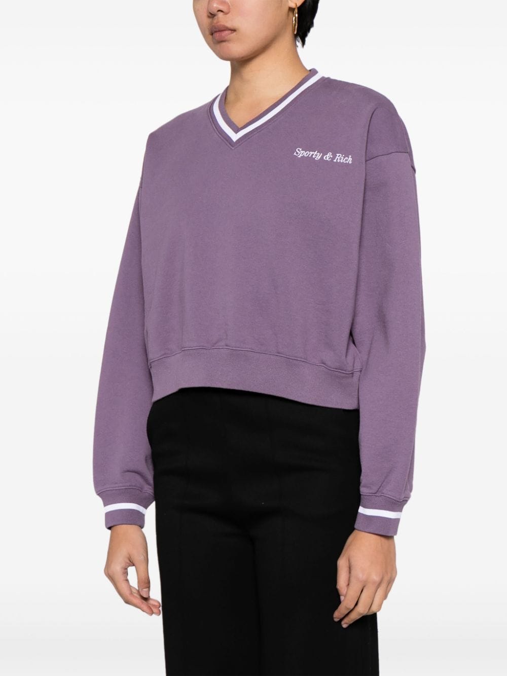 Shop Sporty And Rich Logo-embroidered V-neck Sweatshirt In Purple