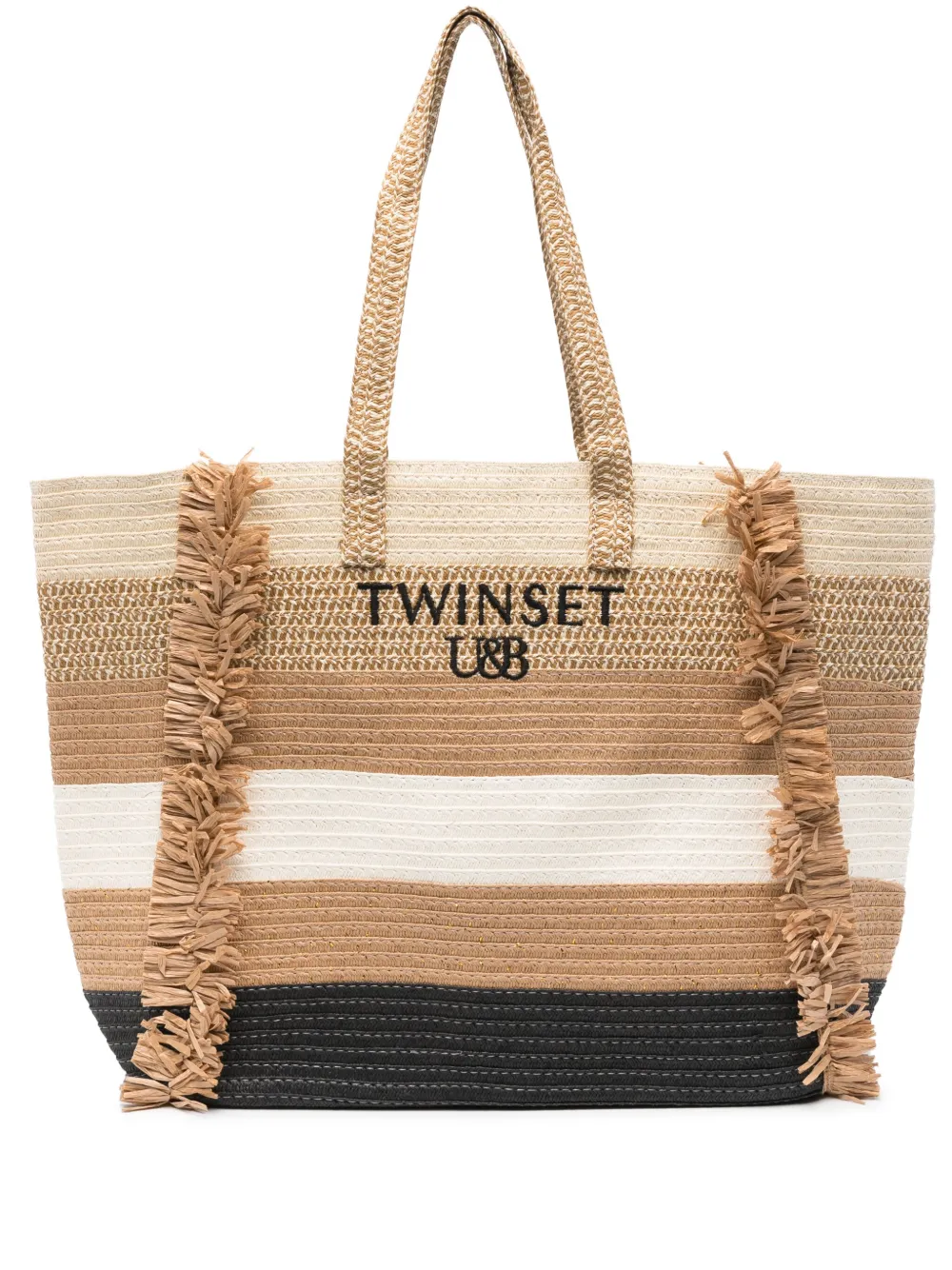 Twinset Logo-embroidered Striped Bag In Neutrals