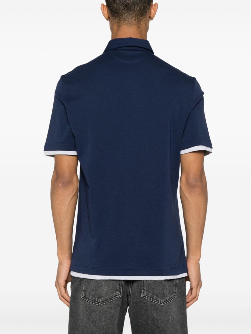 Shop Brunello Cucinelli Layered-edge Polo Shirt In Clt19 Prussia+grigio Chiaro