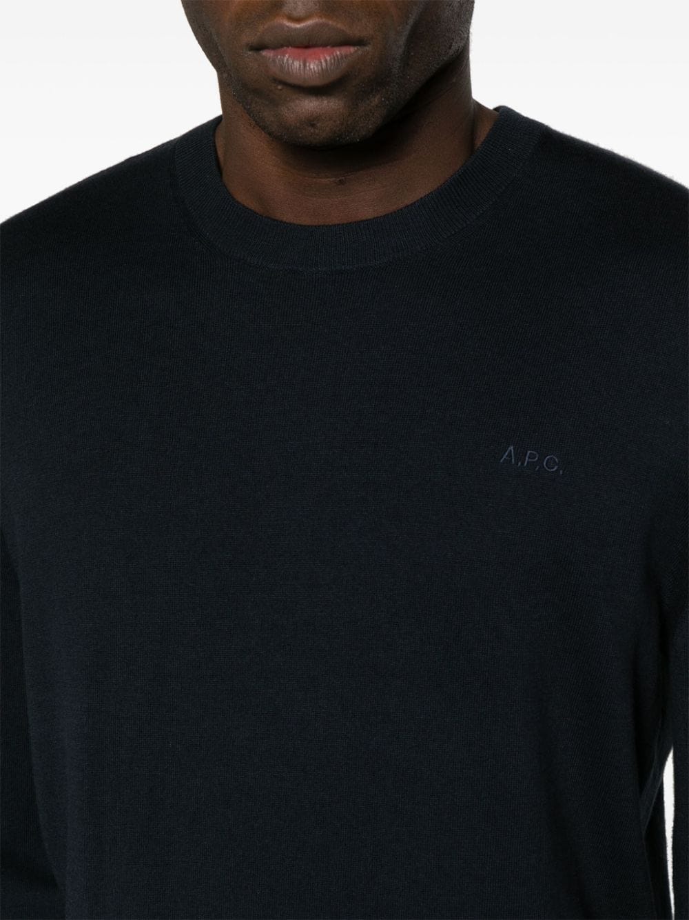 Shop Apc Logo-embroideredfine-knit Jumper In Blau