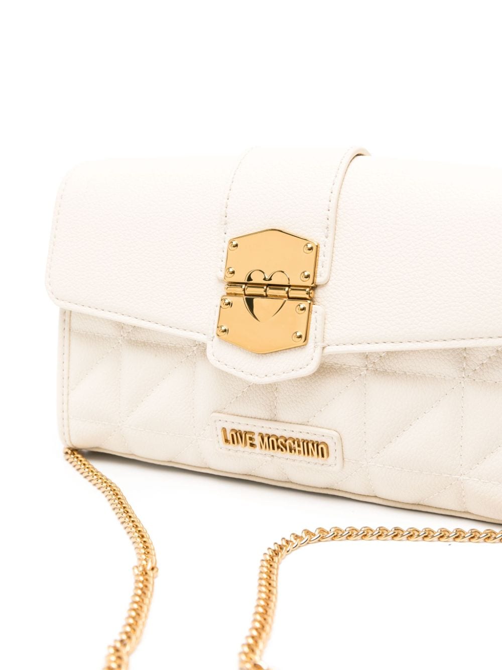 Shop Love Moschino Logo-lettering Quilted Shoulder Bag In Neutrals