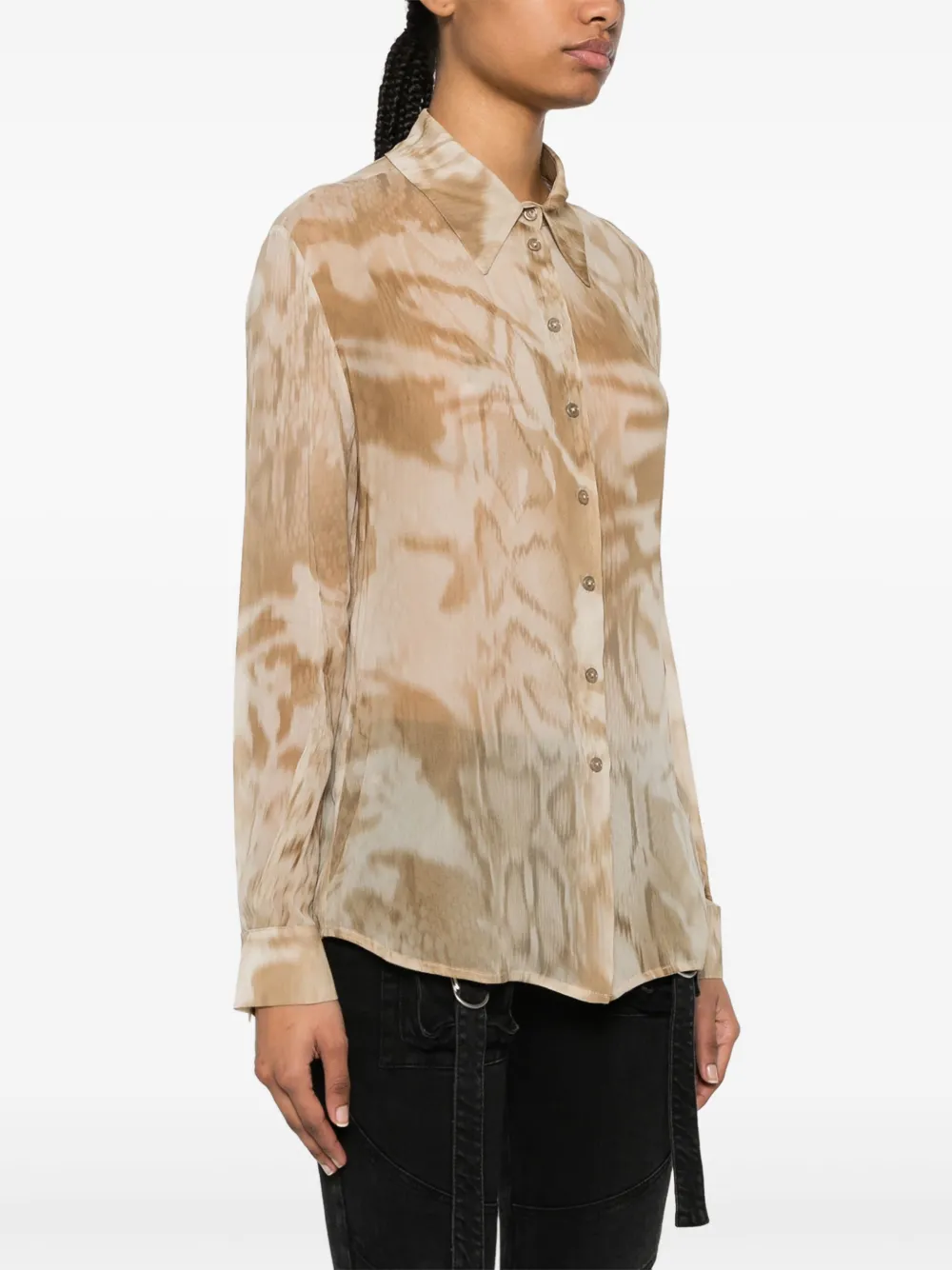 Shop Blumarine Graphic-print Fluid Shirt In Brown