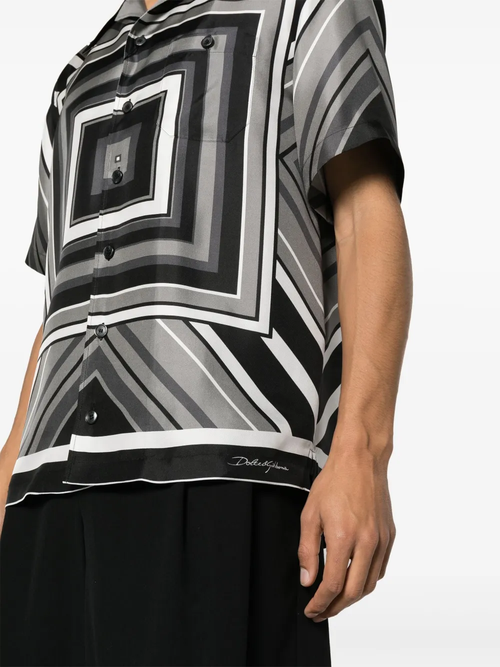 Shop Dolce & Gabbana Geometric-print Silk Shirt In Grey