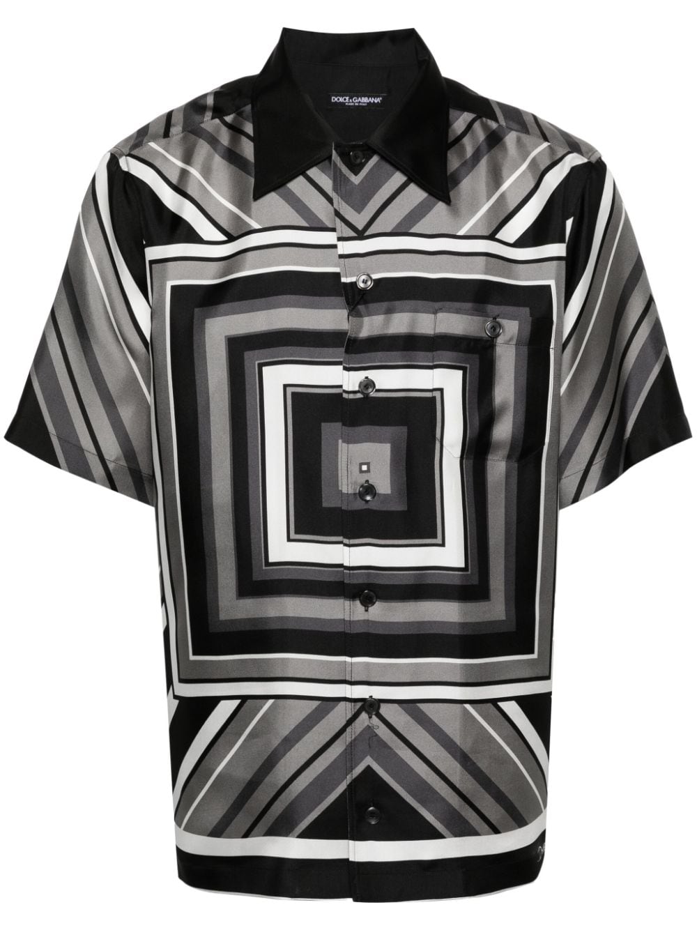 Dolce & Gabbana Geometric-print Bowling Shirt In Grey