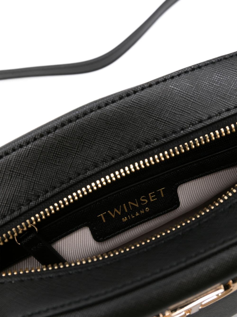 Shop Twinset Logo-plaque Pebbled Crossbody Bag In Black