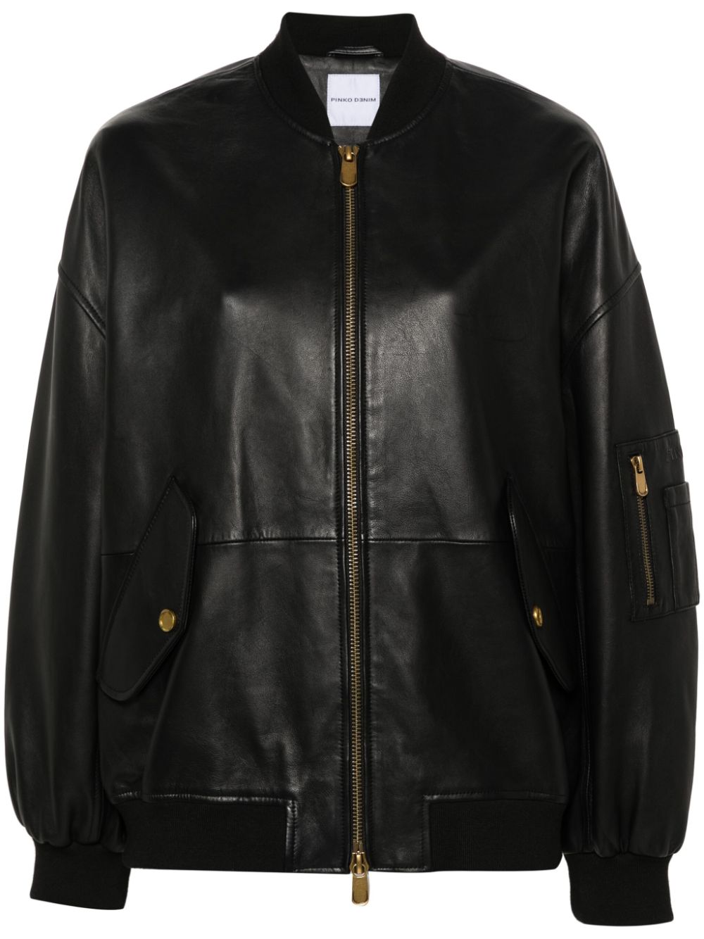 Pinko Leather Bomber Jacket In Black
