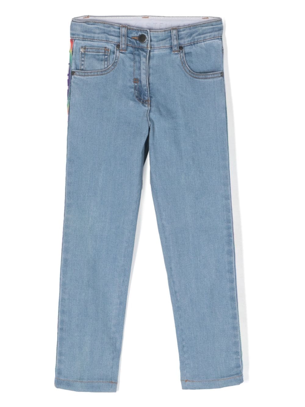 Shop Stella Mccartney Logo-trim Straight-leg Jeans In Blue