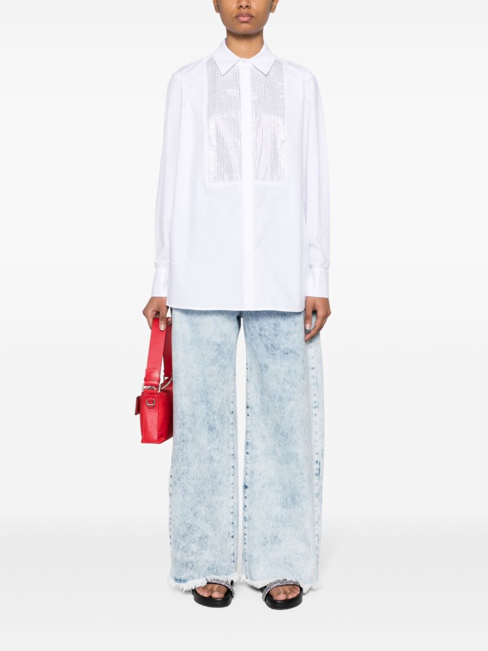 Shop Karl Lagerfeld Crystal-embellished Poplin Shirt In White
