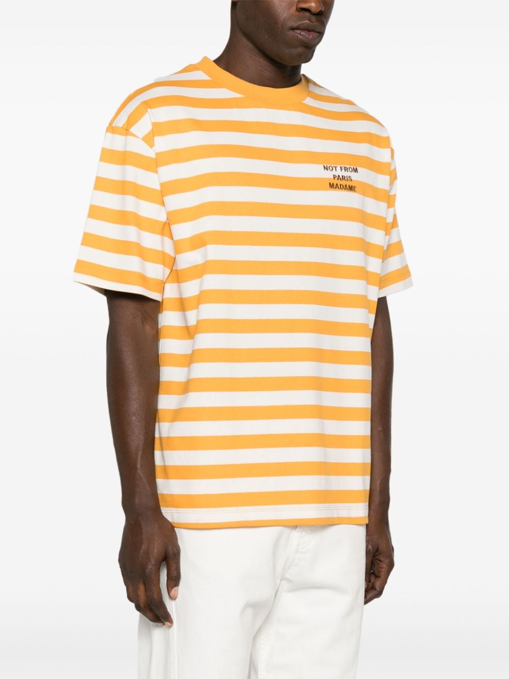 Shop Drôle De Monsieur Slogan-embroidered Cotton T-shirt In Yellow