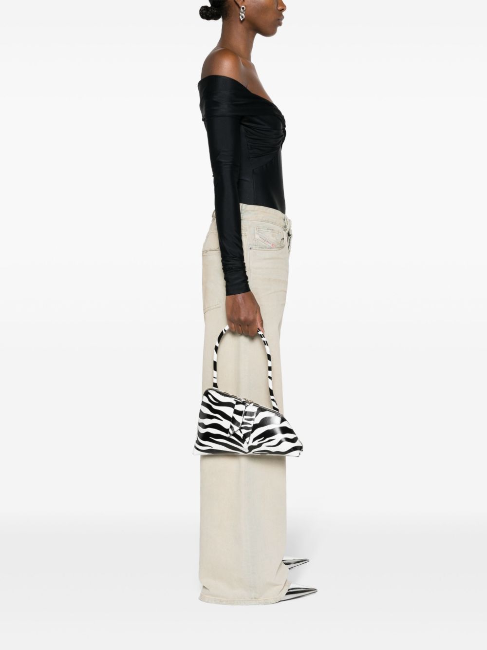 The Attico Sunrise zebra-print shoulder bag - Zwart