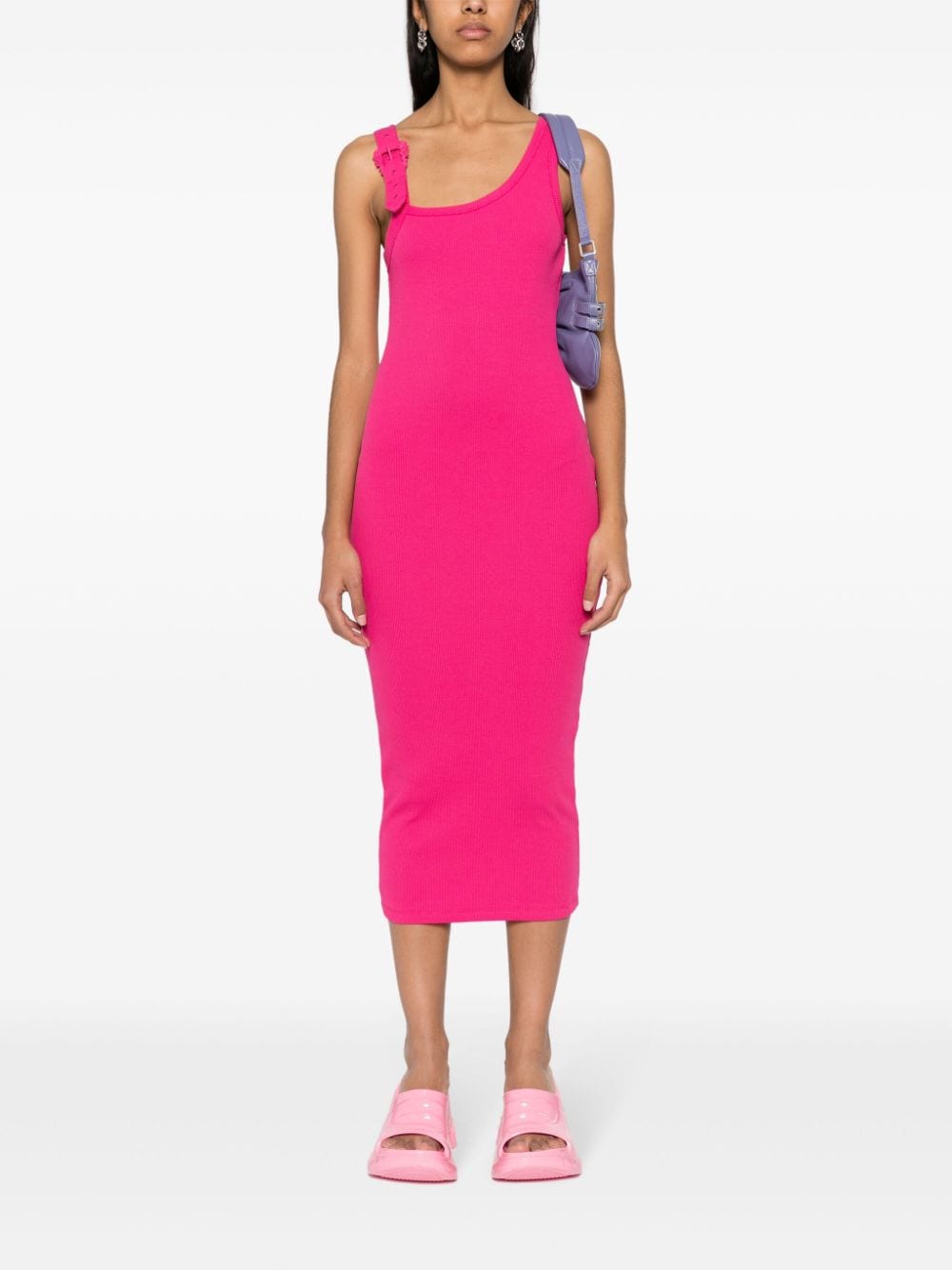 Shop Versace Jeans Couture Baroque-buckle Midi Dress In Pink
