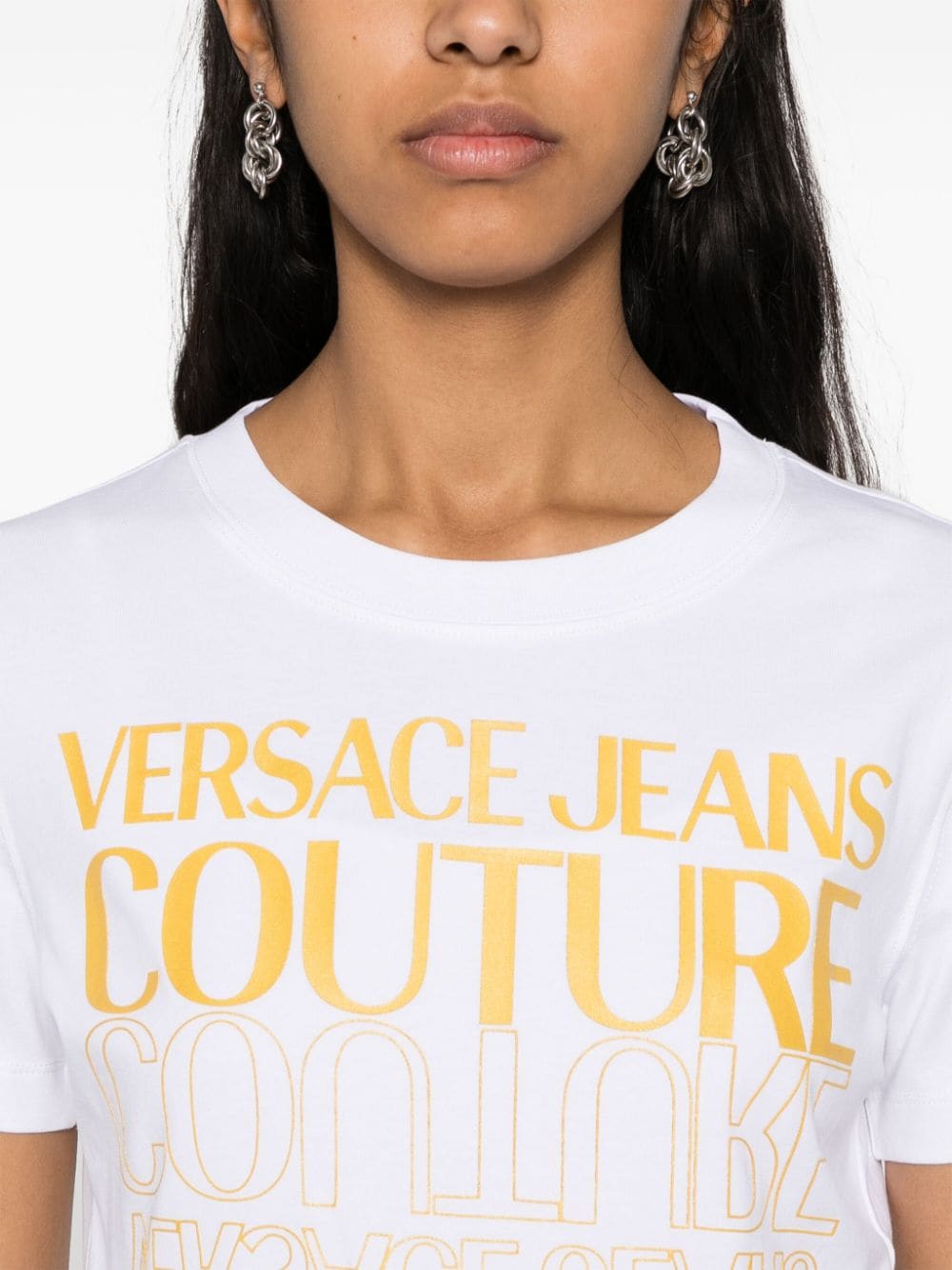 Shop Versace Jeans Couture Upside Down-logo Cotton T-shirt In White