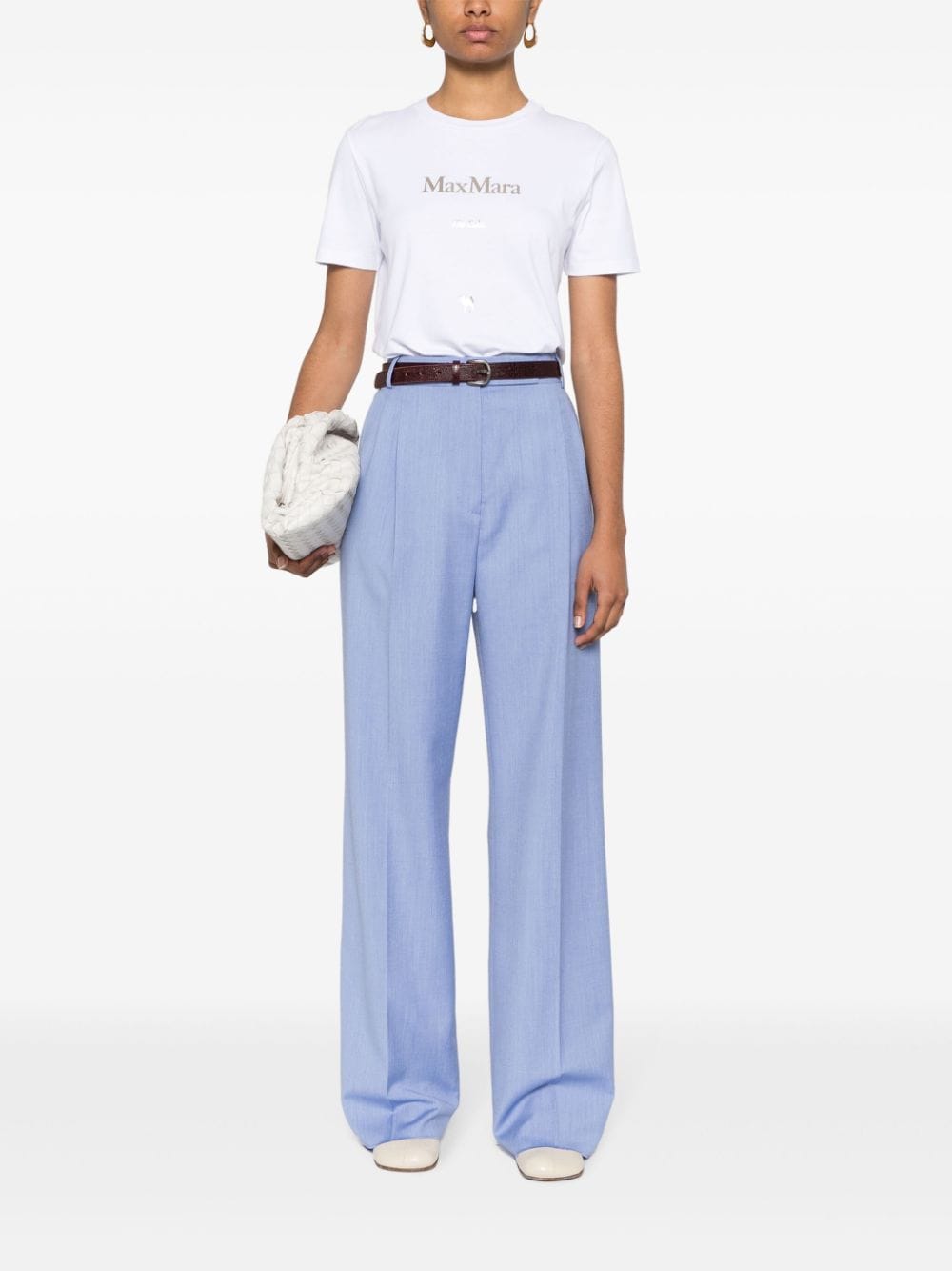 Shop Max Mara Mélange Virgin-wool-blend Trousers In Blue
