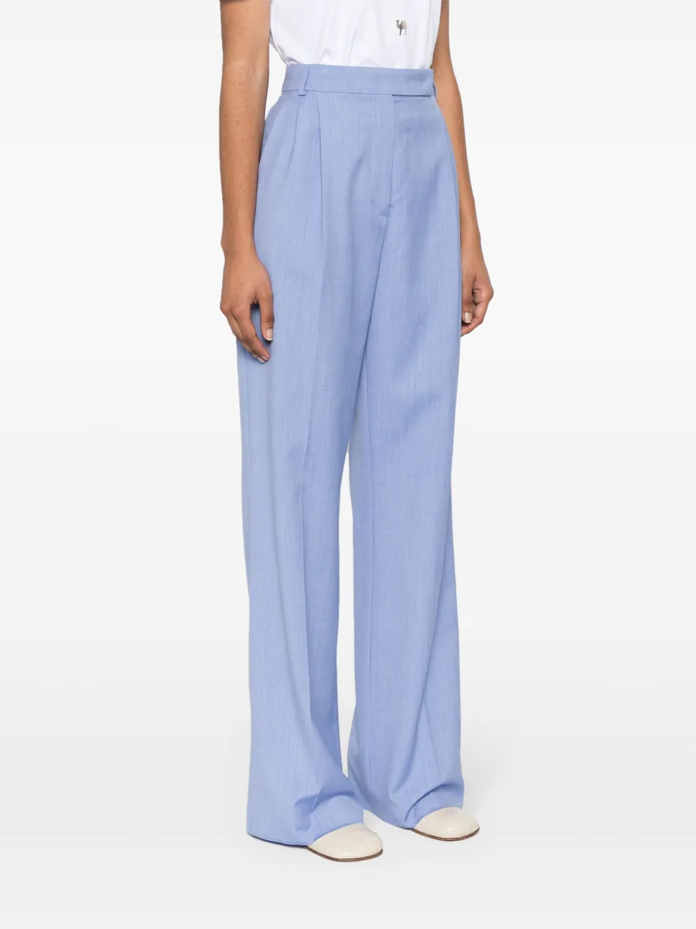 Max Mara Mélange Virgin-wool-blend Trousers In Blue