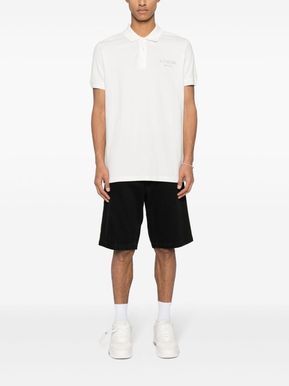 Shop Iceberg Embroidered-logo Cotton Polo Shirt In Neutrals