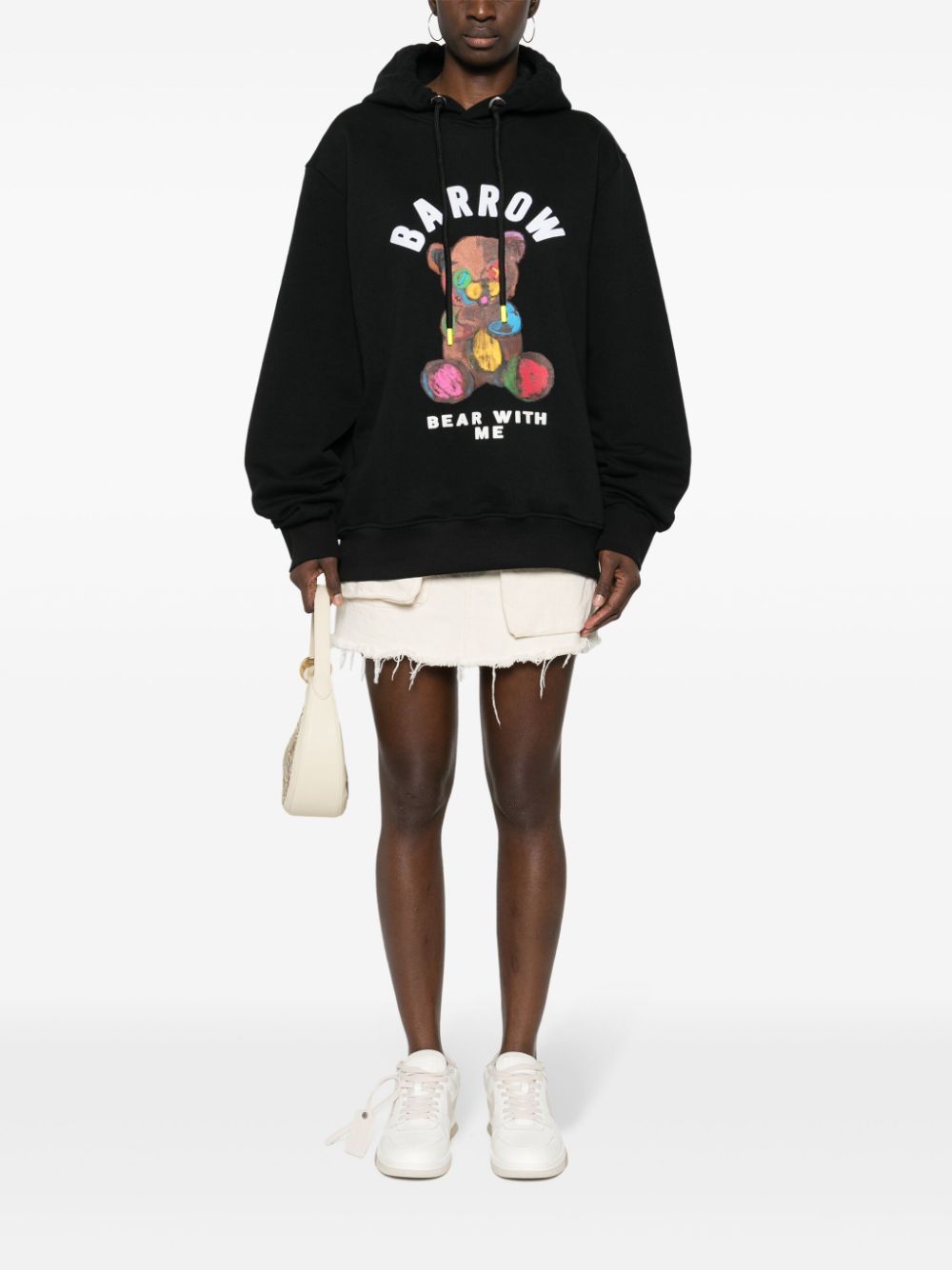 Shop Barrow Flocked-logo Bear-print Hoodie In Black