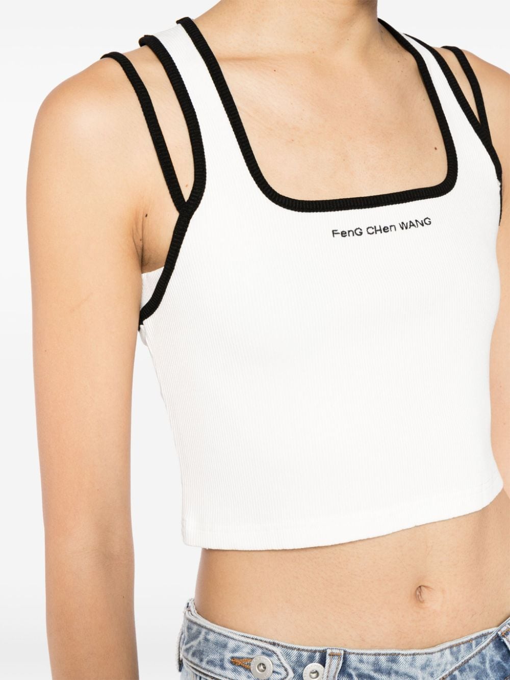 Shop Feng Chen Wang Logo-embroidered Cropped Top In White