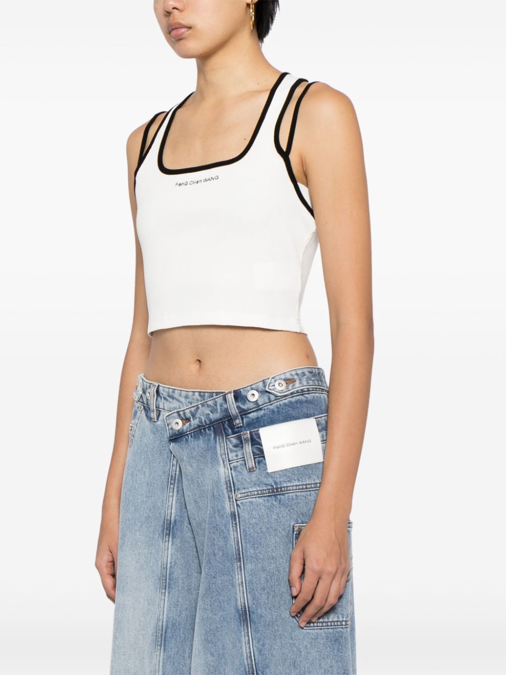 Shop Feng Chen Wang Logo-embroidered Cropped Top In White