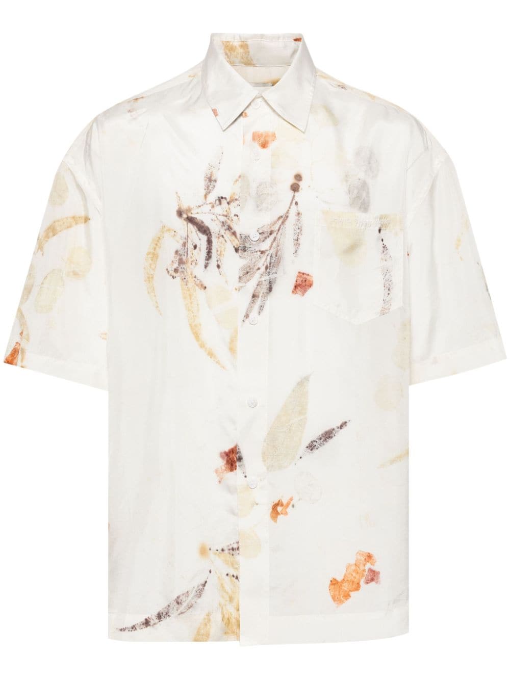 Feng Chen Wang leaf-print silk shirt - Bianco