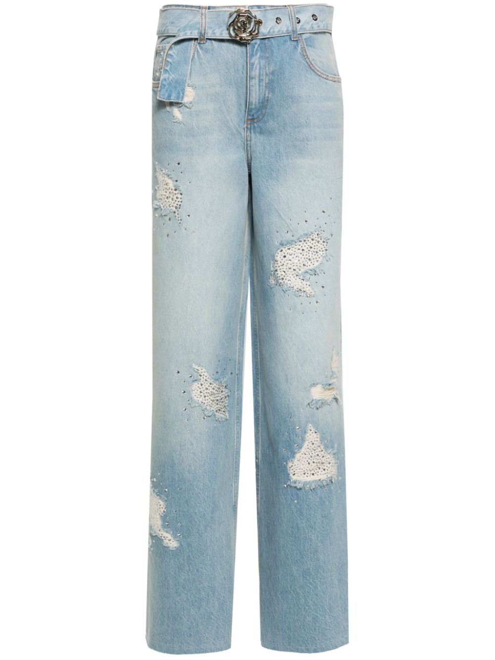 Shop Blugirl Rhinestone-embellished Wide-leg Jeans In Blue