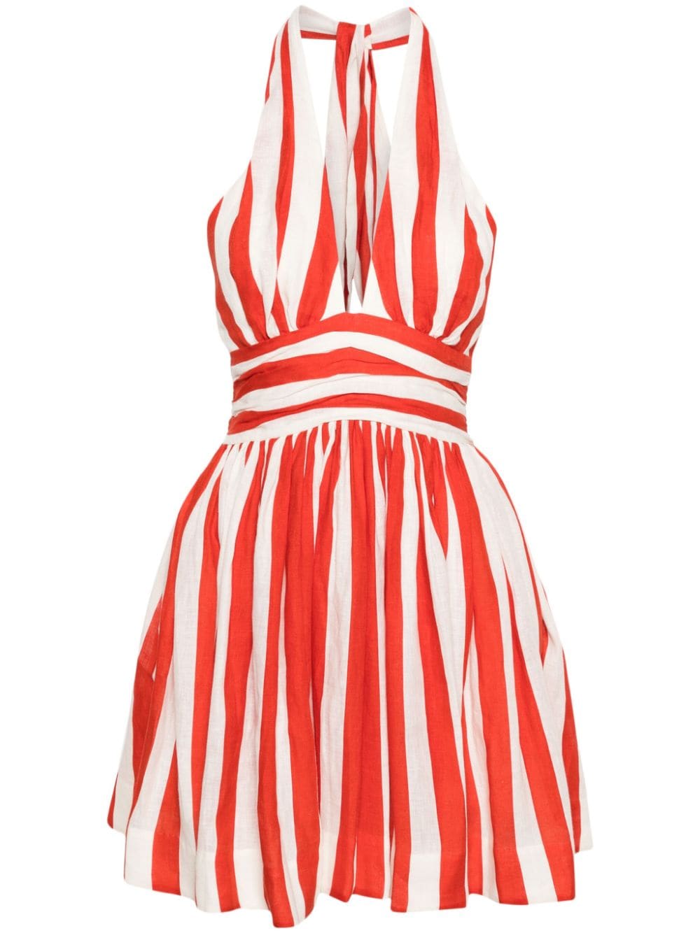 Shop Zimmermann Alight Halterneck Linen Minidress In Red