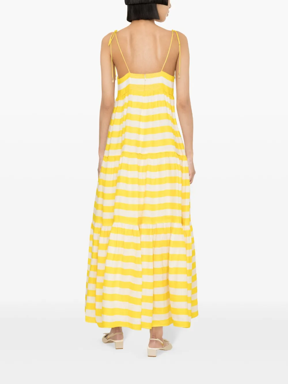 Shop Zimmermann Alight Striped Linen Midi Dress In Yellow