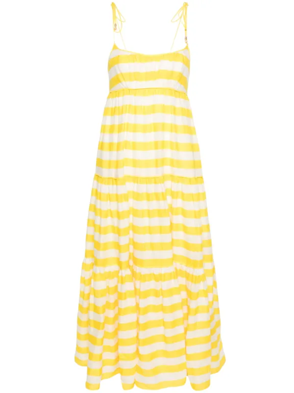ZIMMERMANN Alight Striped Linen Midi Dress Yellow FARFETCH AE