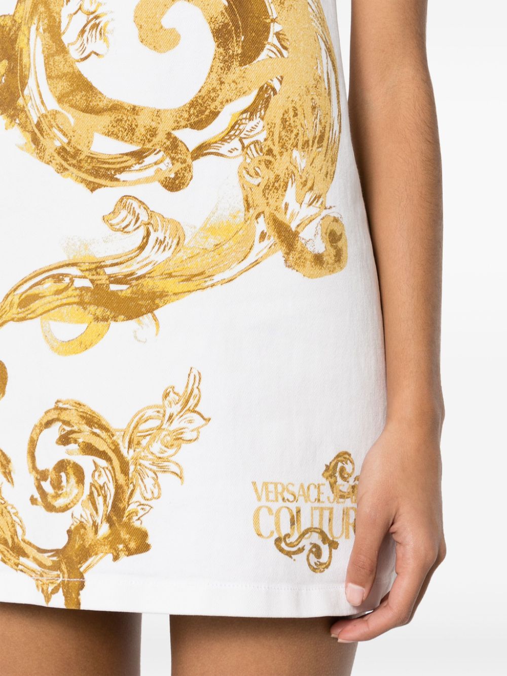 Shop Versace Jeans Couture Watercolour Couture Denim Mini Dress In White