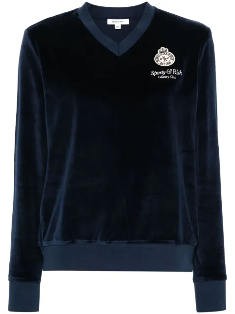 Sporty & Rich logo-appliqué velour sweatshirt