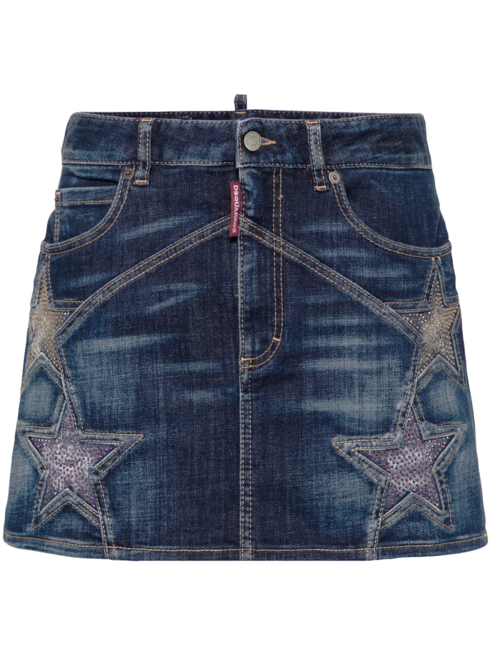 Dsquared2 Star-studded Denim Miniskirt In Blue