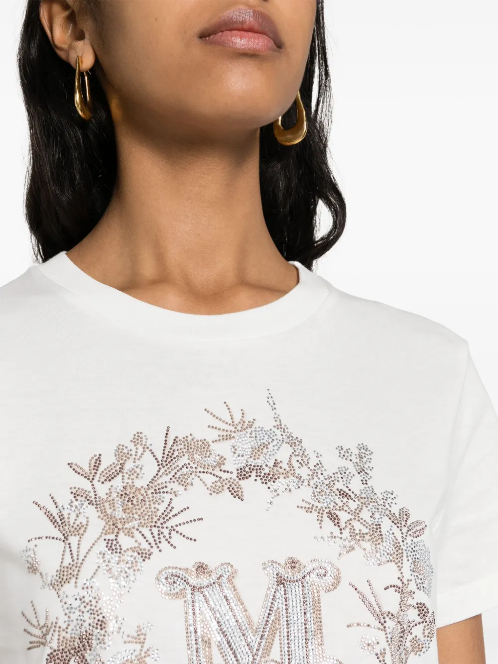 Shop Max Mara Rhinestone Embellished Cotton T-shirt In White