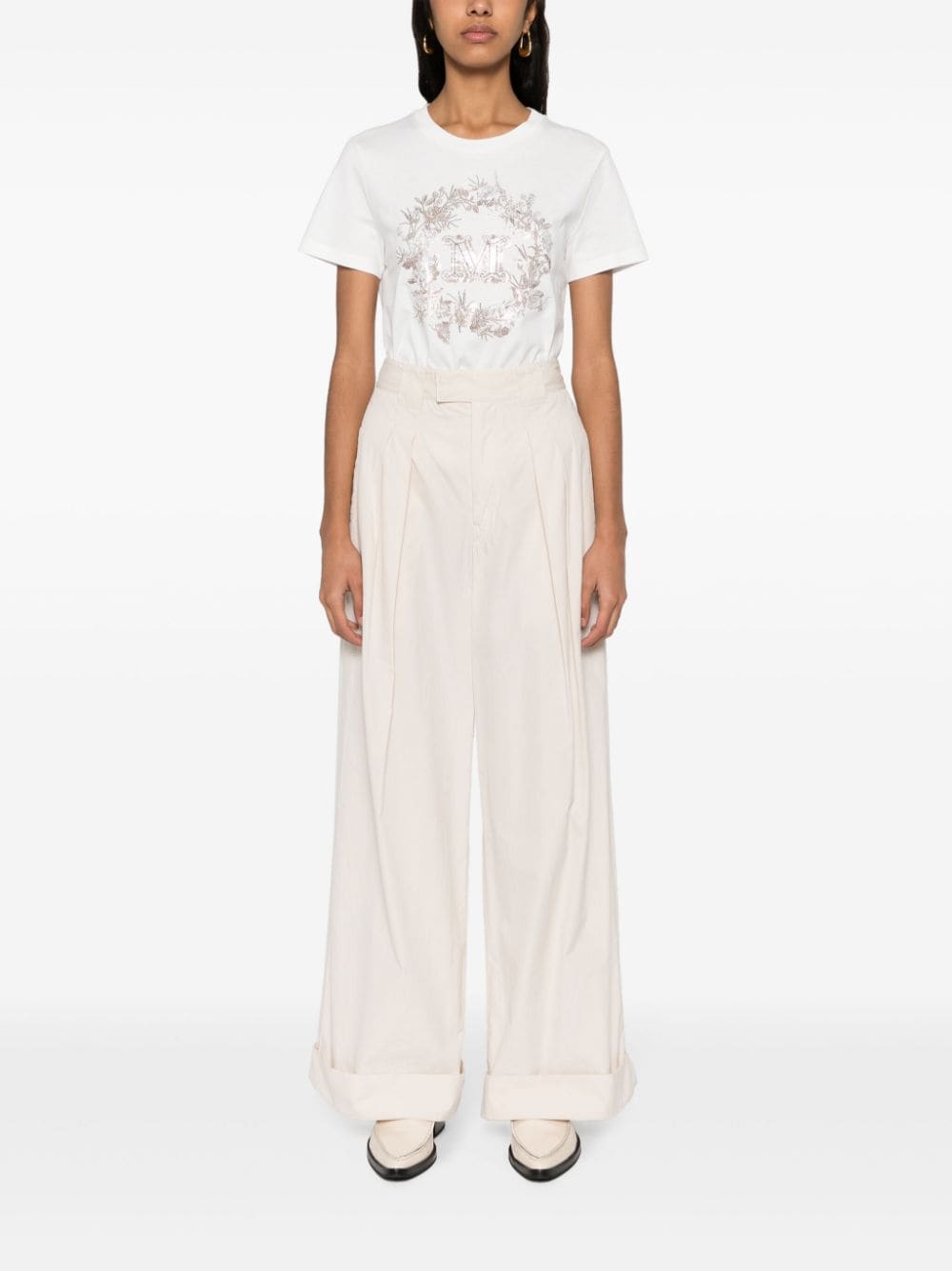 Shop Max Mara Rhinestone Embellished Cotton T-shirt In White