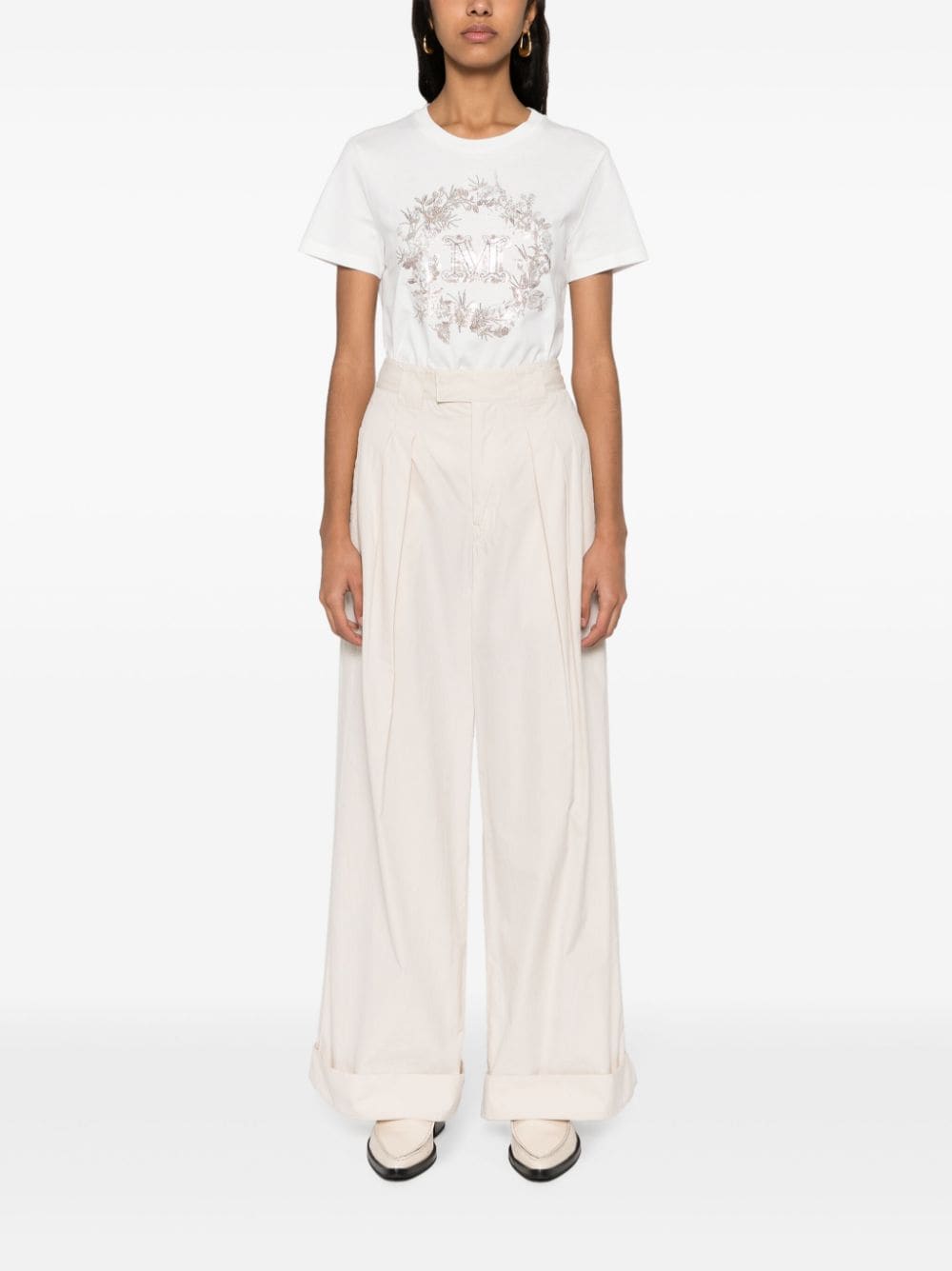 Max Mara T-shirt verfraaid met stras - Wit