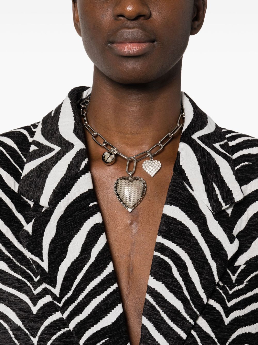 Shop Alessandra Rich Heart-pendant Chain Necklace In Silver