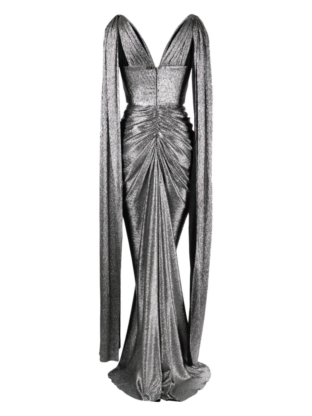 Shop Rhea Costa Sari Metallic Crepe Dress In Silber