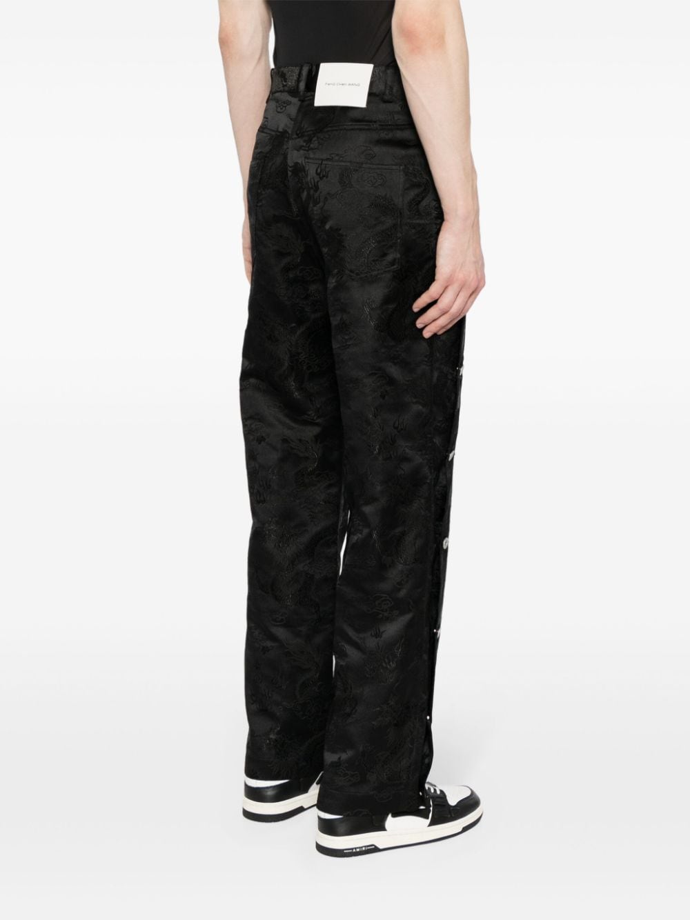 Shop Feng Chen Wang Dragon Jacquard Loose-fit Trousers In Black
