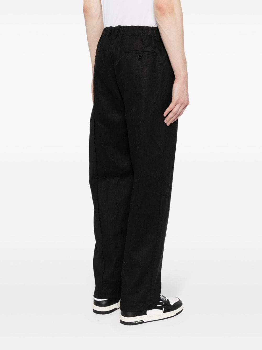 Shop Feng Chen Wang Linen Straight-leg Trousers In Black