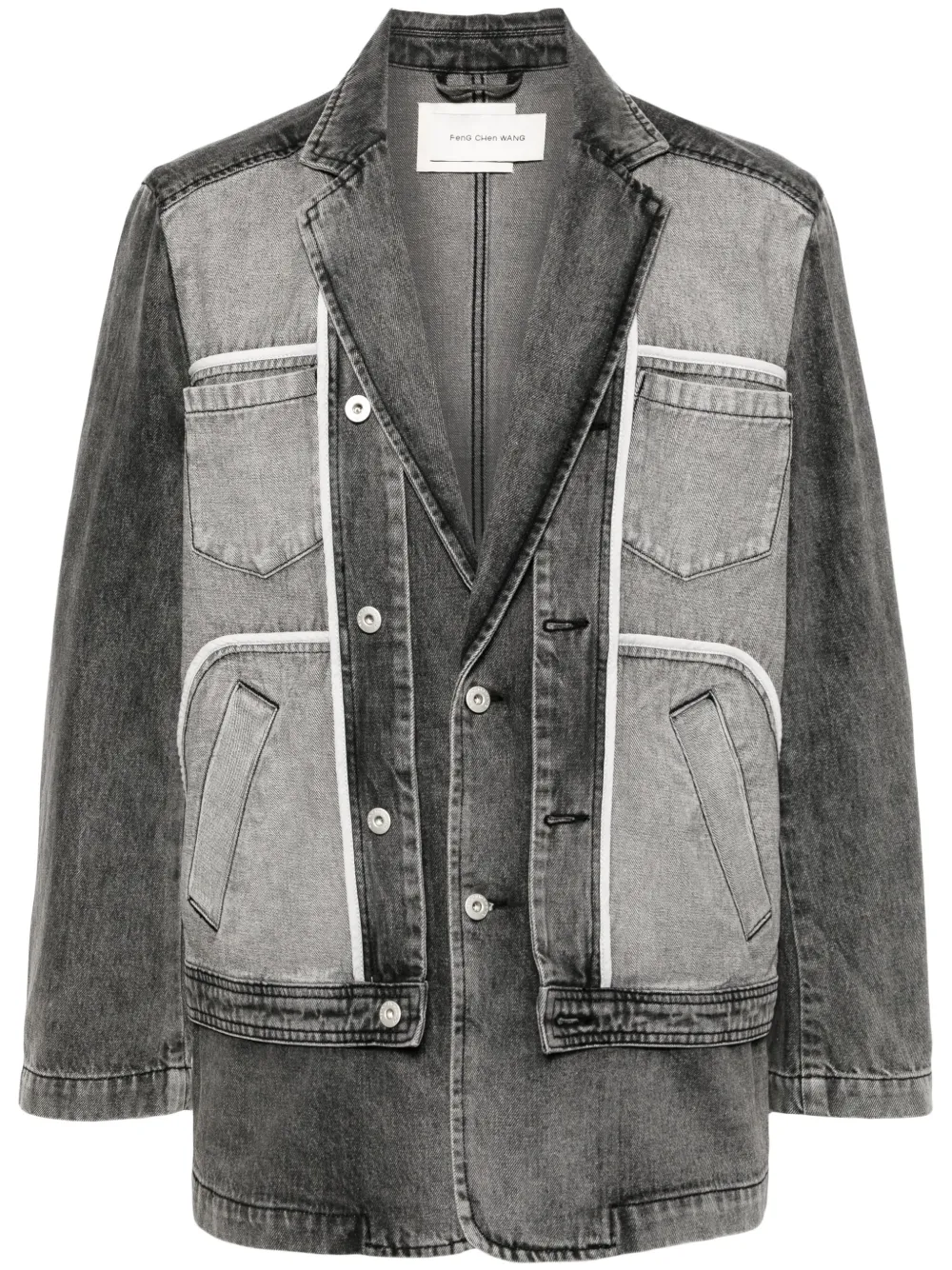 Feng Chen Wang Inside Out Patchwork Denim Jacket In Grey